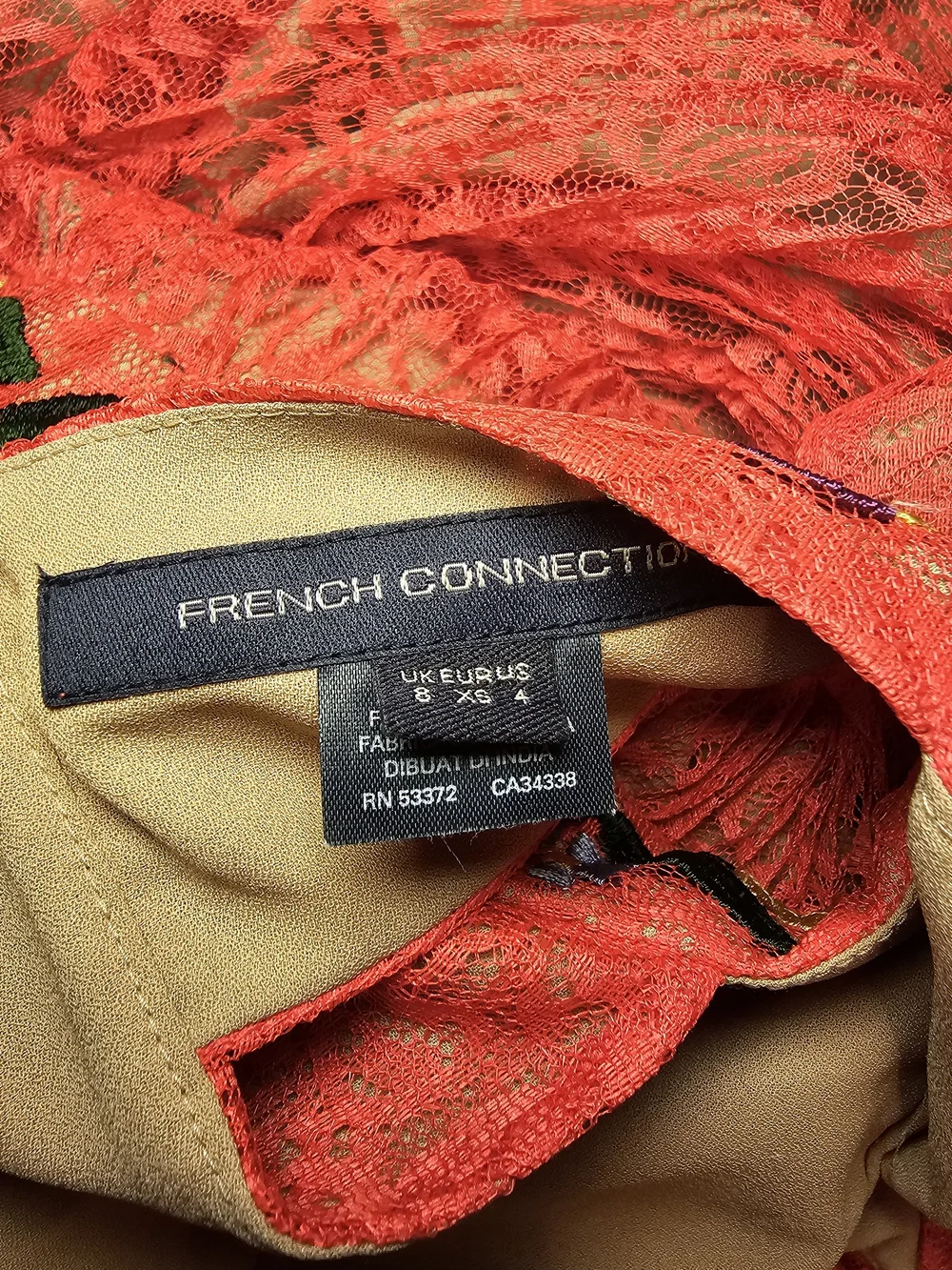 French Connection Red Embroidered V-Neck Mini Dress